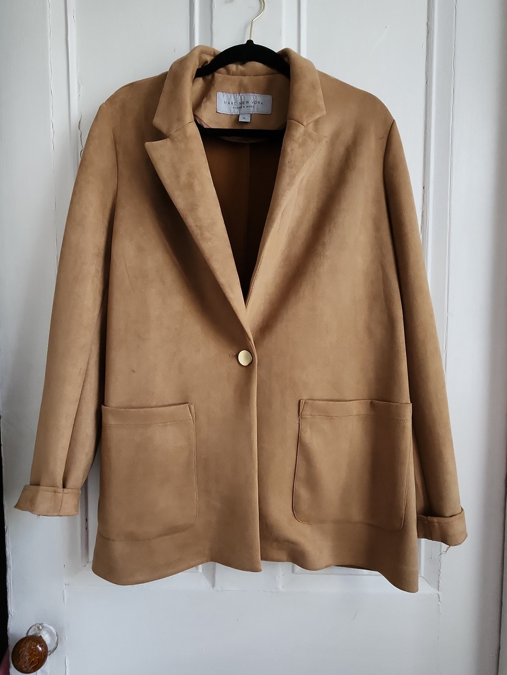 Marc New York Tan Suede-Look Single-Button Blazer